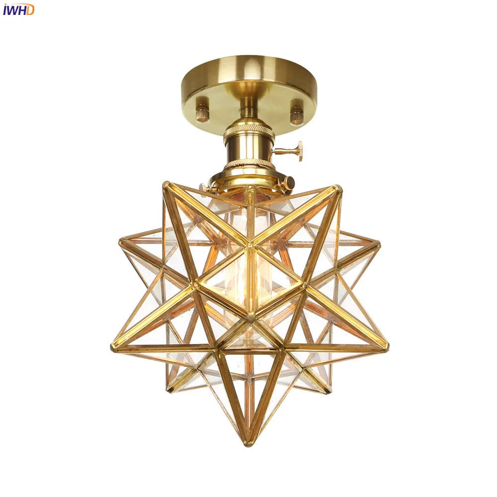 Afralia™ Glass Copper Ceiling Light Vintage Retro Nordic Style Bedroom Living Room Lamp