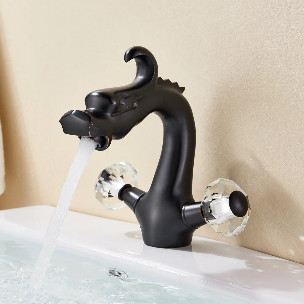 Afralia™ Dragon Handle Basin Faucet - Antique Bronze Vessel Sink Mixer Tap