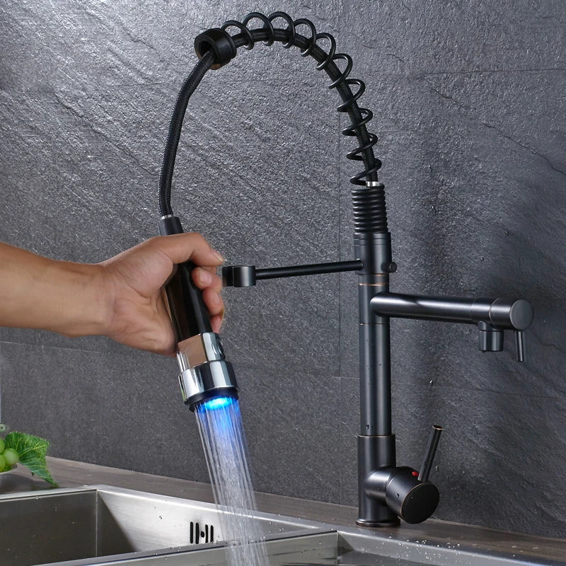 Afralia™ Black Bronze Dual Spout Kitchen Faucet with Pull Down Sprayer