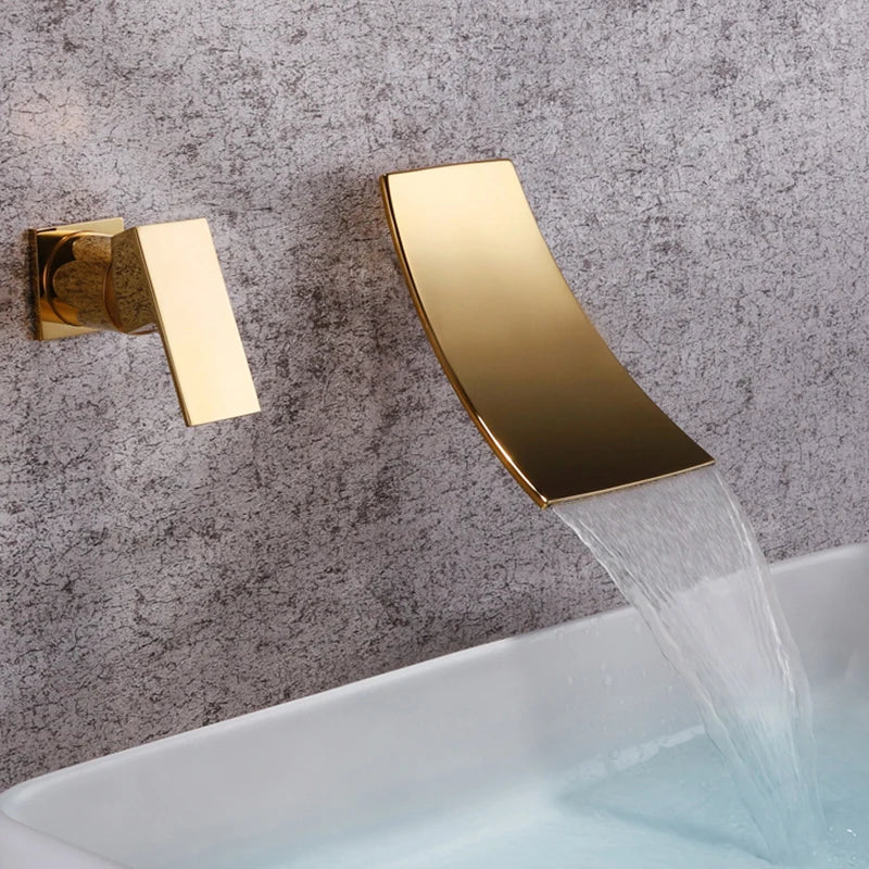 Afralia™ Retro Waterfall Brass Basin Faucet Hot Cold Under Counter Gold Black Water