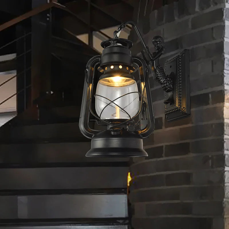 Afralia™ Retro Barn Lantern Kerosene Wall Lamp with Wrought Iron Glass Shade