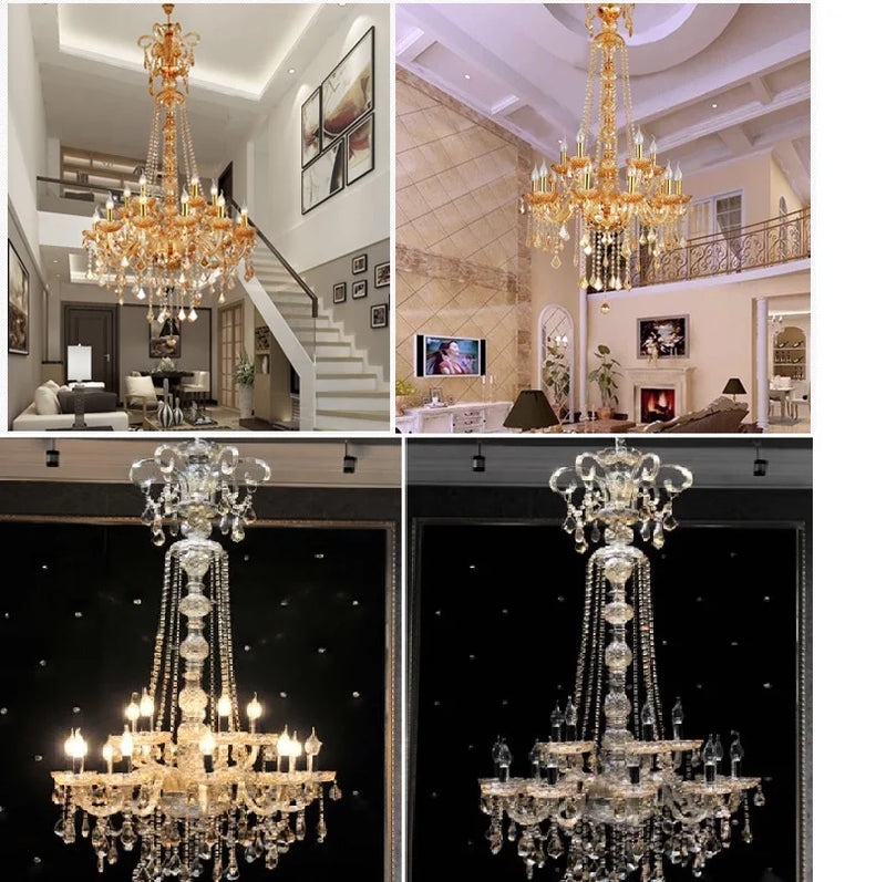 Afralia™ Large Stair Crystal Chandelier 15 Arms Gold/Silver K9 Crystal Luxury Light