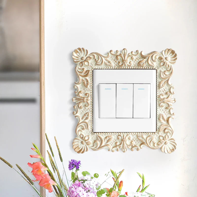 Afralia™ Square Flower Pattern Light Switch Cover Sticker for Home Wall Decor
