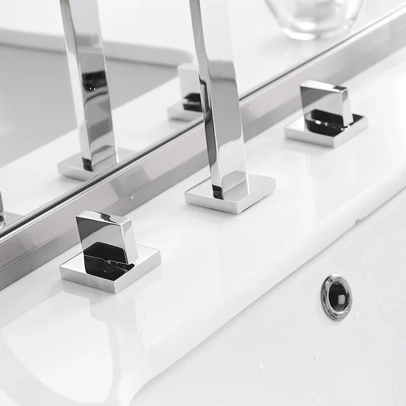Afralia™ Brass Chrome Bathroom Sink Faucets Deck Mounted Double Handle Hot Cold Tap