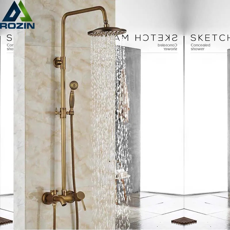Afralia™ Brass Rainfall Shower Faucet Single Handle Mixer Tap Wall Mount Bathroom Set