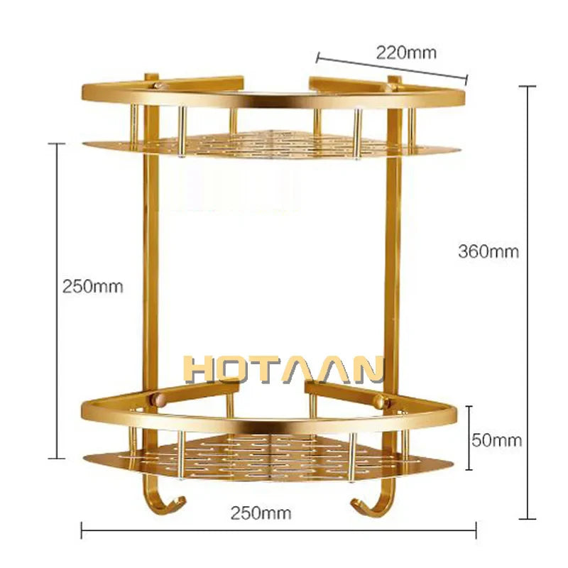 Afralia™ Gold Aluminum Shower Shelf Basket Double Layer Holder Fashion YT-7026