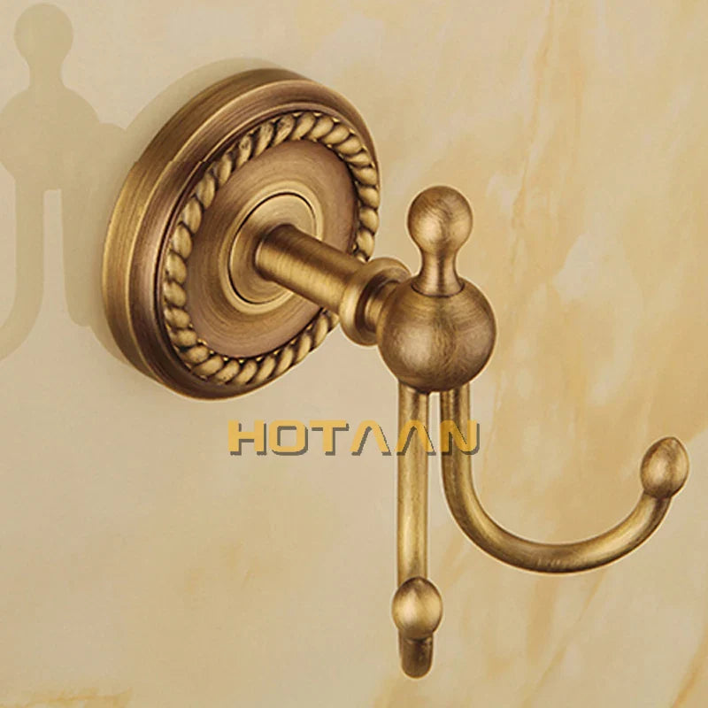 Afralia™ Brass Bathroom Accessories Set, Robe Hook, Paper Holder, Towel Bar, Antique Finish