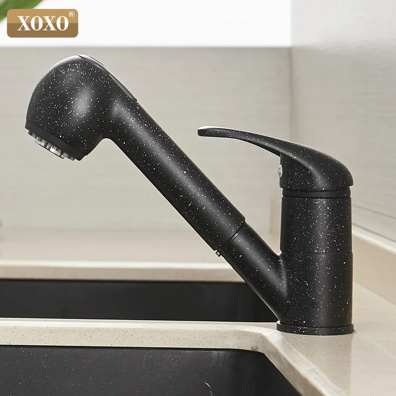 Afralia™ Black Polished Kitchen Faucet Pull Out Spray Mixer Tap Hot Cold Water 360°