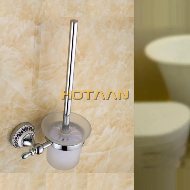 Afralia™ Ceramic Toilet Brush Holder with Brass Base - Bathroom Accessory