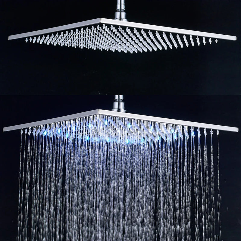 Afralia™ Brushed Nickel LED 16" Rainfall Shower Head with Color Changing Lights