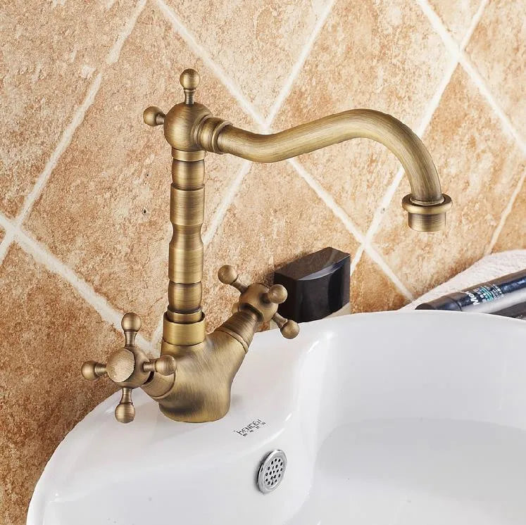 Afralia™ Antique Bronze Brass Swivel Basin Faucet with 2 Lever Handles