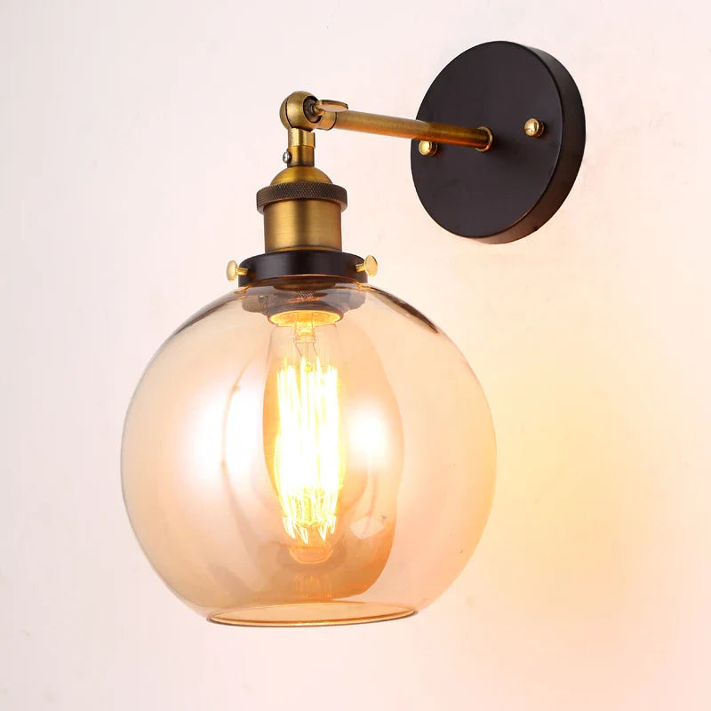 Afralia™ Vintage Industrial Edison Wall Lights, Copper Finish, Clear Glass Lampshade