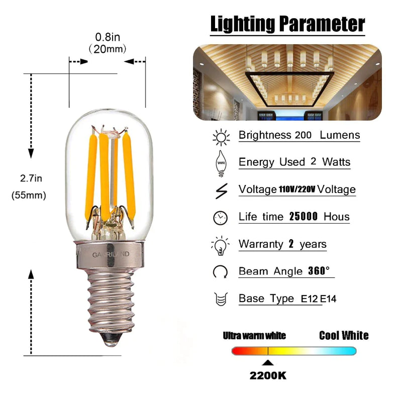 Afralia™ Dimmable LED Tubular Bulb 220V E12 E14 Mini T20 2200K Refrigerator Light