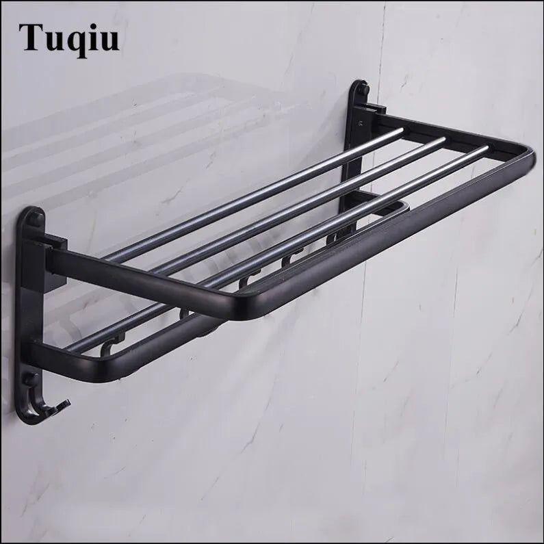 Black Bathroom Set: Afralia™ Space Aluminum Hardware Towel Rack, Paper Holder, Toilet Brush, Robe Hooks