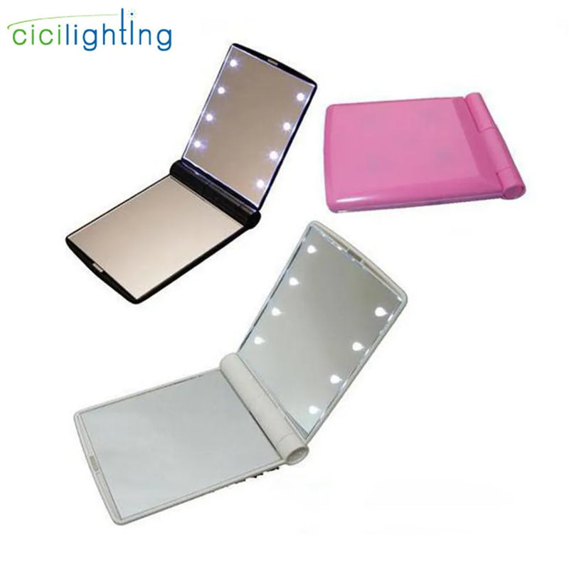 Afralia™ LED Vanity Mirror Compact Foldable Makeup Pocket Cosmetic Mirror