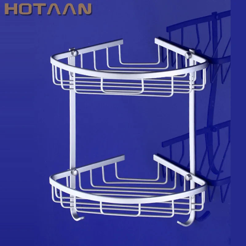 Afralia™ Aluminium Double Shelf Kitchen and Bathroom Corner Basket Angel Rack