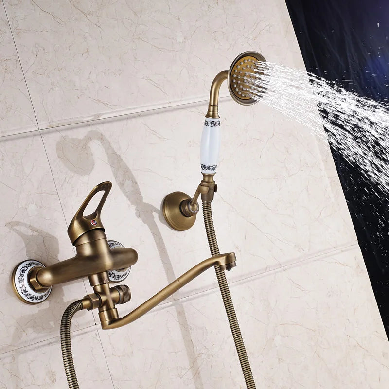 Afralia™ Brass Long Nose Shower Faucet Wall Mount Single Handle Mixer Tap