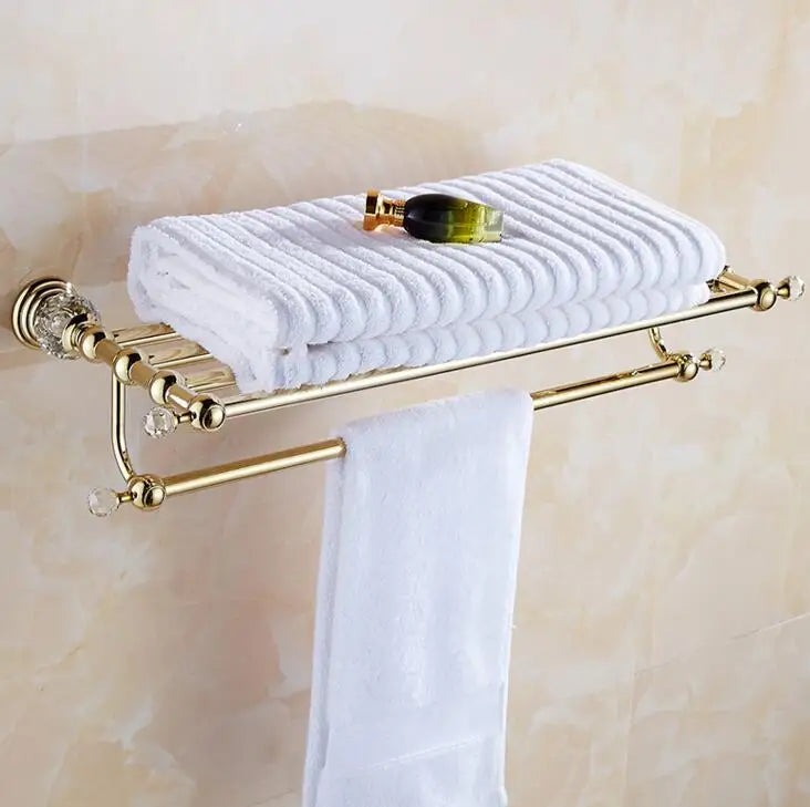 Afralia™ Brass & Crystal Bathroom Set: Towel Rack, Towel Bar, Paper Holder, Soap Dish
