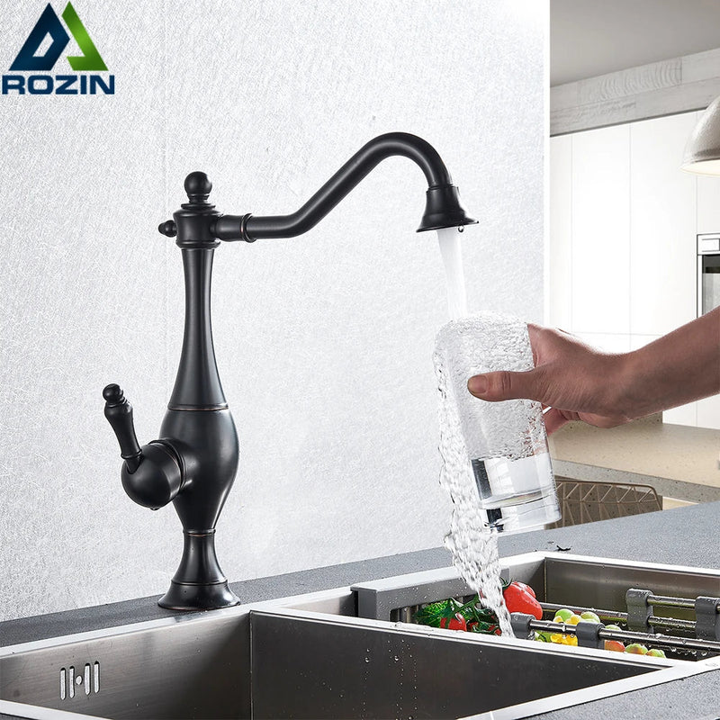 Afralia™ Black Long Neck Kitchen Faucet with Rotating Spout - Deck Mounted Mixer Tap