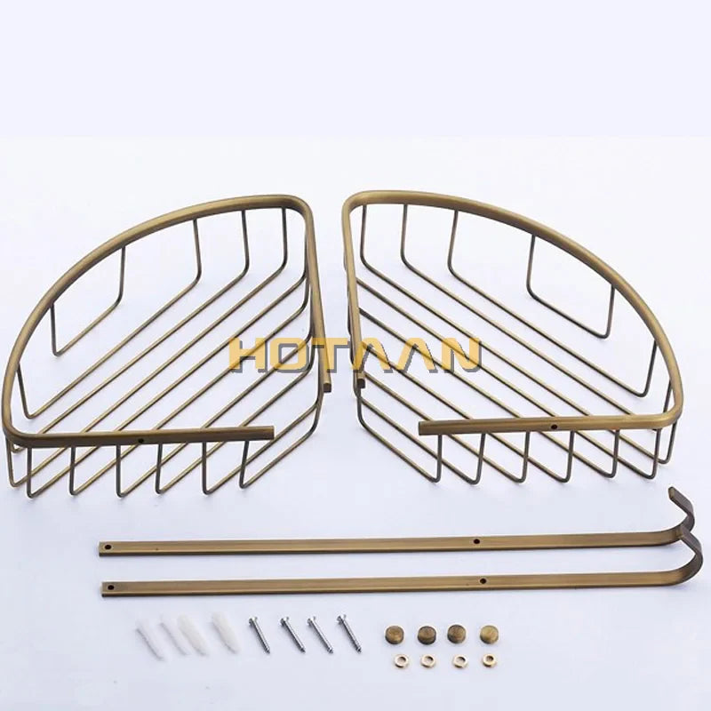 Afralia™ Brass Bathroom Shower Shelf Basket - Double Layer Antique Finish Holder