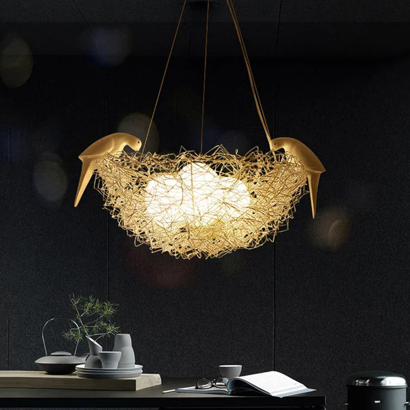 Afralia™ Bird's Nest Pendant Lights Gold Silver Aluminum Wire Nordic Art E27 Restaurant Bedroom