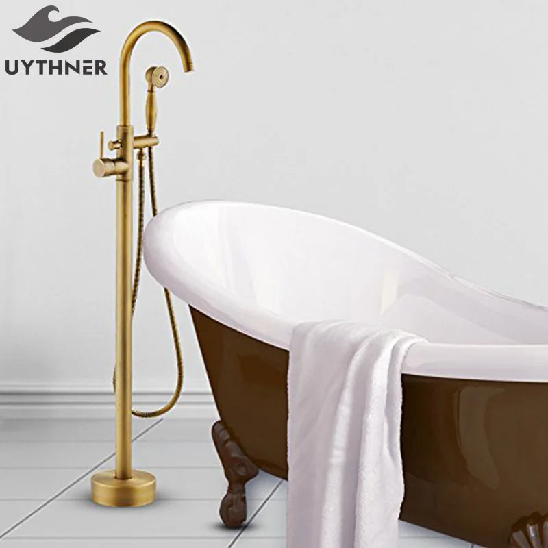 Afralia™ Antique Brass Tub Faucet Swivel Spout Filler Hot Cold Mixer Tap