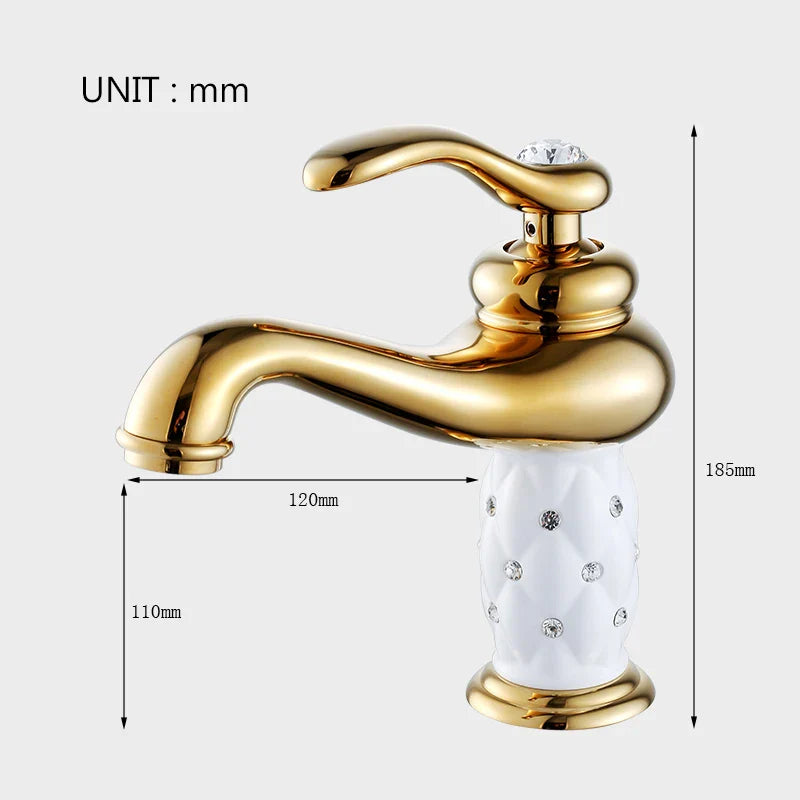 Afralia™ Gold Brass Diamond Basin Faucet Single Handle Hot & Cold Mixer Tap