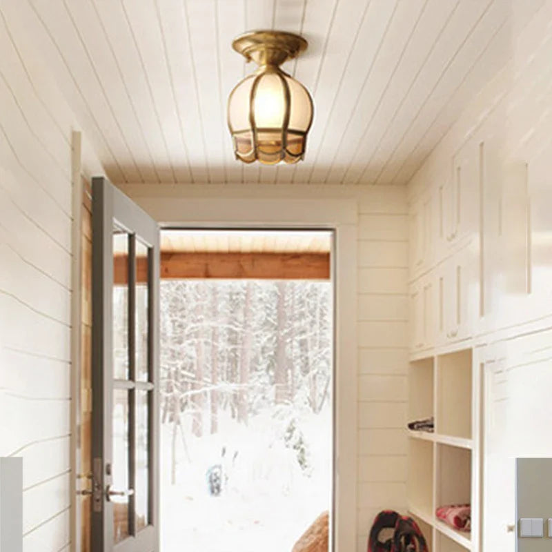 Afralia™ Luxury Copper Glass Flower Ceiling Light Fixture LED Gold Lamp