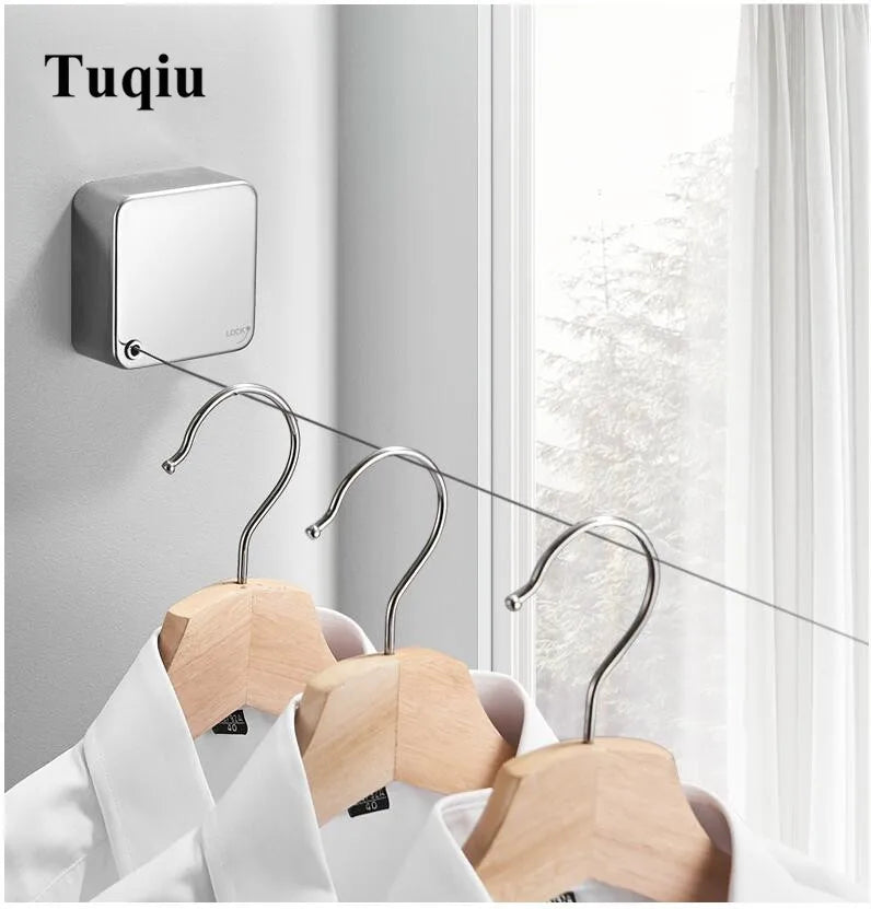 Afralia™ Stainless Steel Retractable Clothesline Laundry Hanger Drying Rack Organizer
