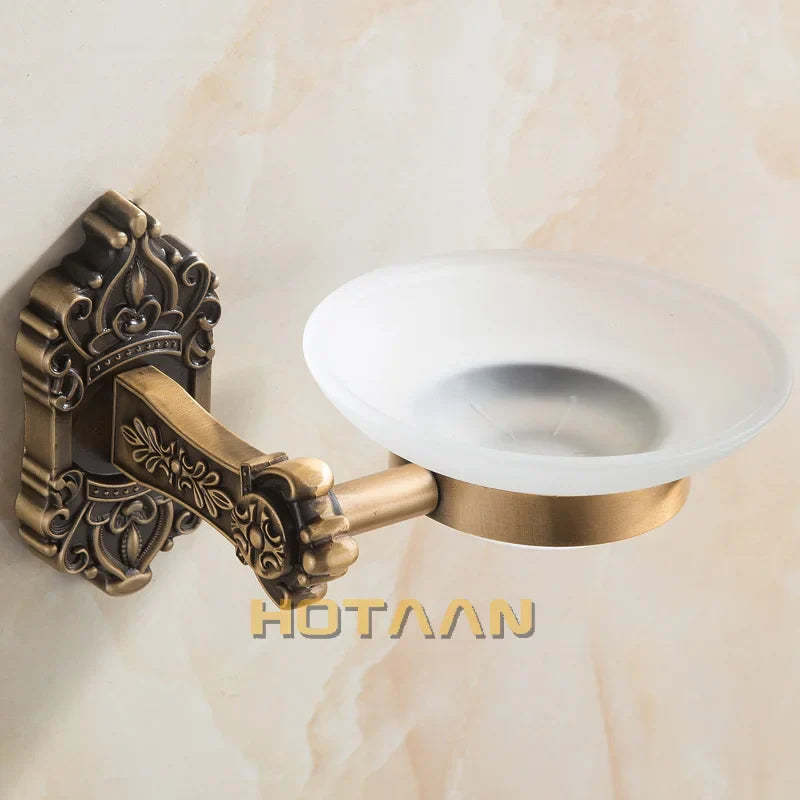 Afralia™ Antique Brass Bathroom Soap Dish Glass Holder - Wall Mounted Aluminum Bath Accessory