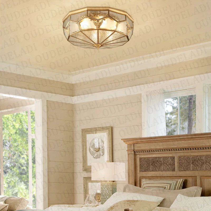Afralia™ Copper Frosted Glass Ceiling Light for Foyer, Restaurant, Living Room, Bedroom, Study, and Loft.