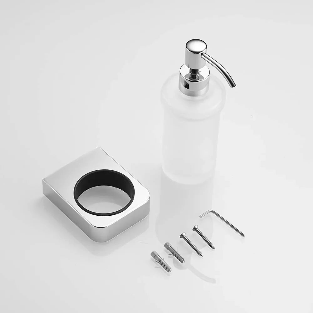 Afralia™ Chrome Liquid Soap Dispenser with Frosted Glass Container - Wall Mounted
