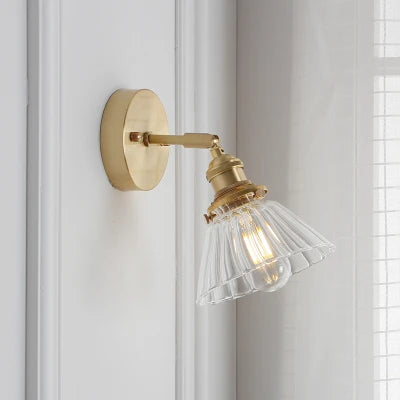 Afralia™ Copper Glass Wall Light Nordic Vintage Sconce Bathroom Bedroom Home Lighting