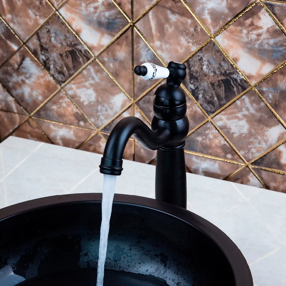 Afralia™ Oil Rubbed Bronze Tall Spout Basin Faucet with Ceramic Handle