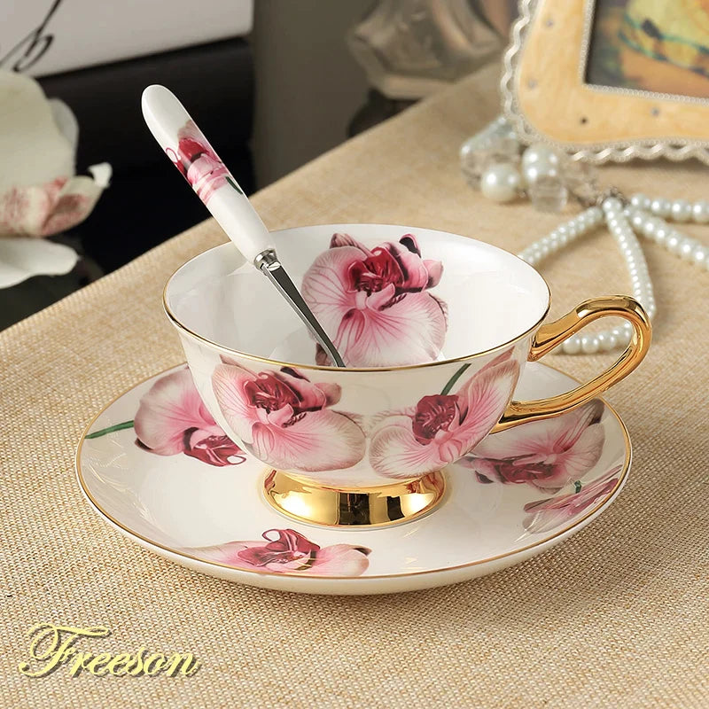 Afralia™ Romantic Pastoral Tea Cup Set 200ml Bone China Coffee Cup British Cafe