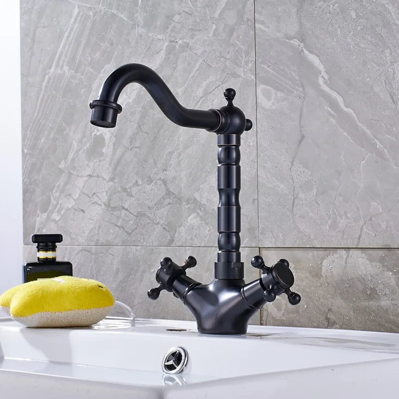Afralia™ Dual Handle Swivel Sink Faucet Antique Brass Mixer Tap for Bathroom Kitchen