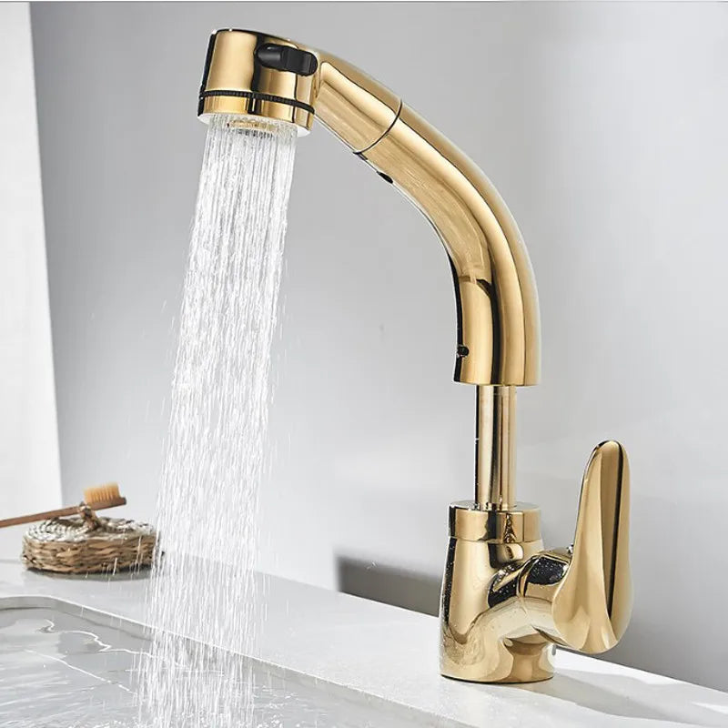 Afralia™ Pull Out Kitchen Faucet Mixer Tap with Shower Head in Gold/Chrome/Black/White