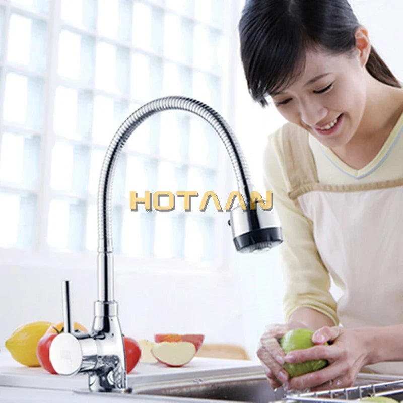 Afralia™ Brass Kitchen Mixer Faucet Single Hole Hot Cold Water Tap