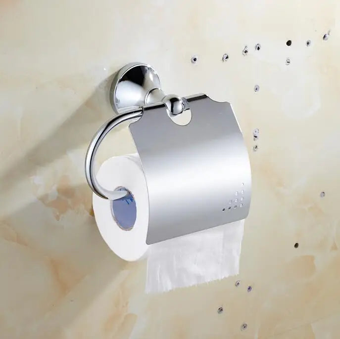 Afralia™ Brass & Crystal Bathroom Set: Towel Rack, Bar, Paper Holder, Soap Dish