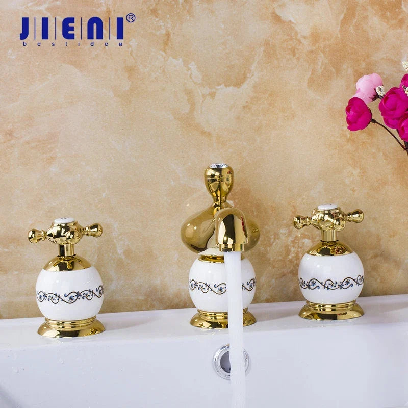 Afralia™ Diamond Bathroom Faucet Set - Polished Golden Luxury Bathtub Shower Basin Mixer