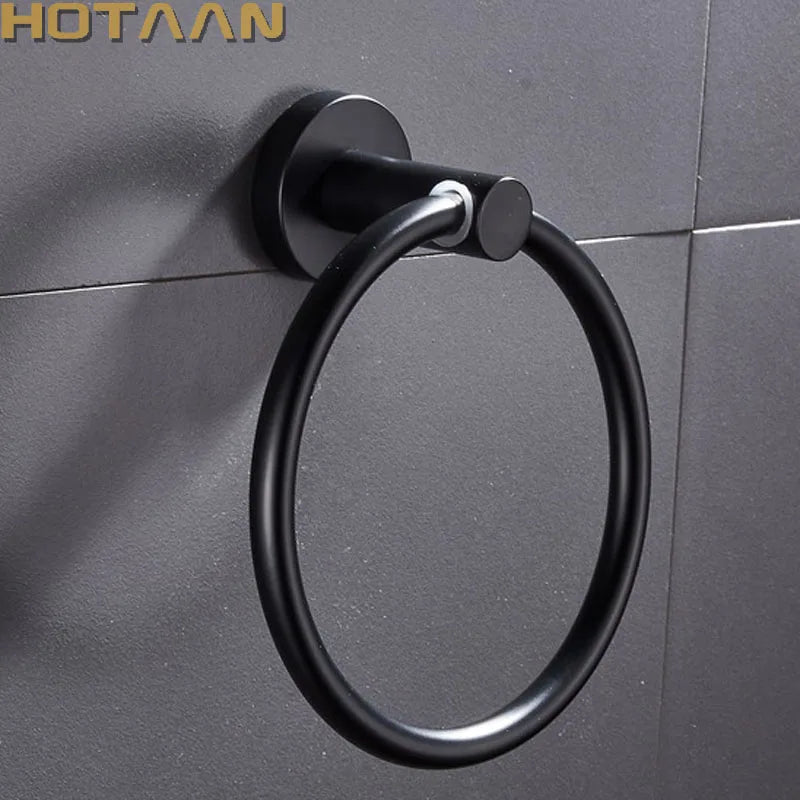 Afralia™ Matte Black Stainless Steel Wall-Mounted Towel Holder with Round Towel Rings