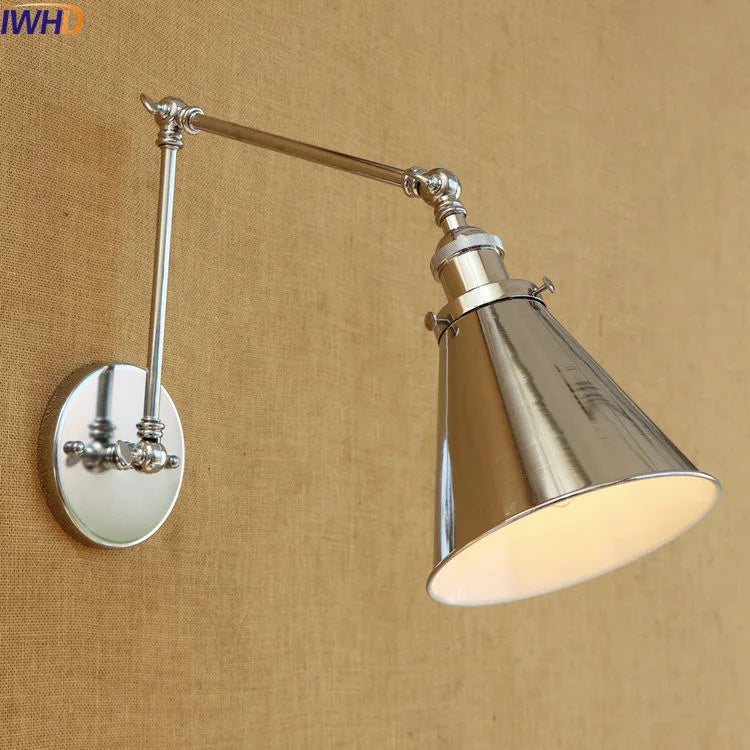 Afralia™ Vintage Swing Arm Wall Sconce Light - Silver Antique Retro LED Industrial Fixture