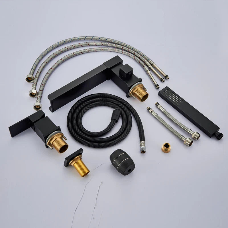 Afralia™ Matte Black Waterfall Bathtub Faucet with Pull Out Handshower