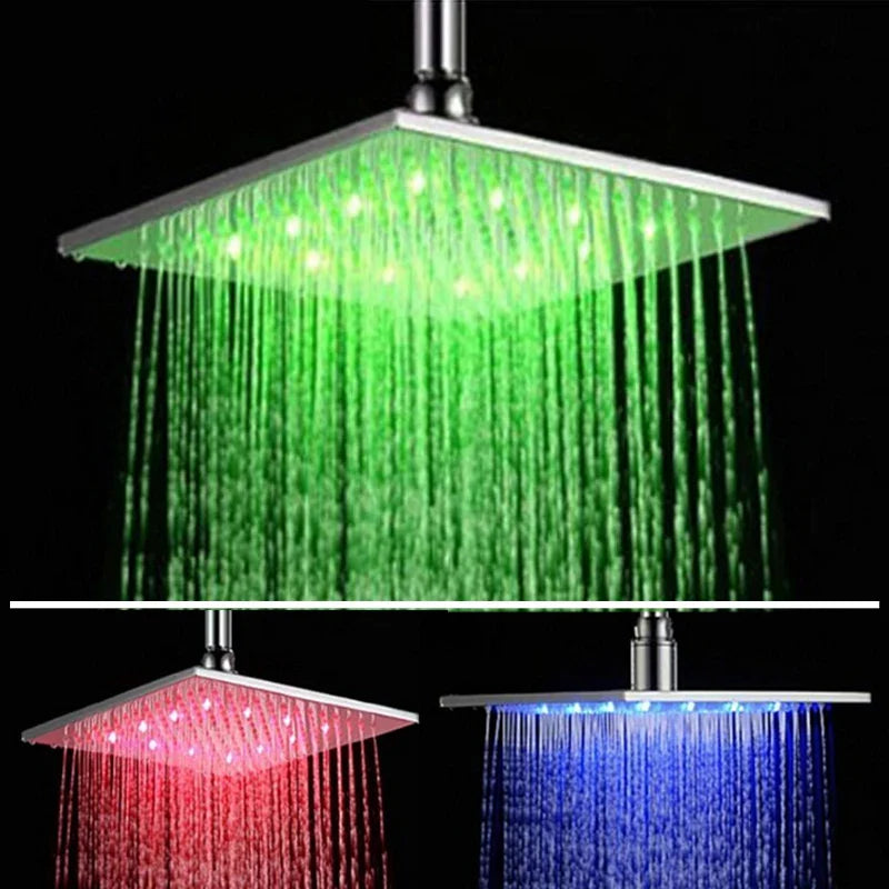 Afralia™ 16" Chrome Brass LED Rain Shower Head; Ultra Thin Square Design, Color Changing