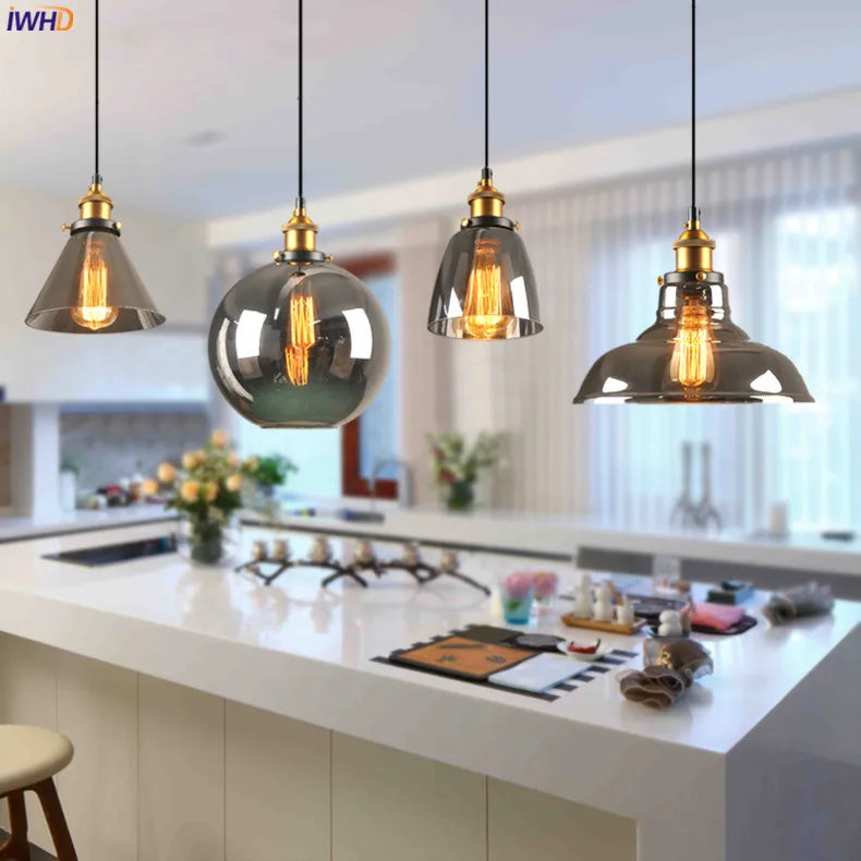Afralia™ Glass Pendant Lights for Dinning Living Room, Vintage Industrial Hanging Lamp