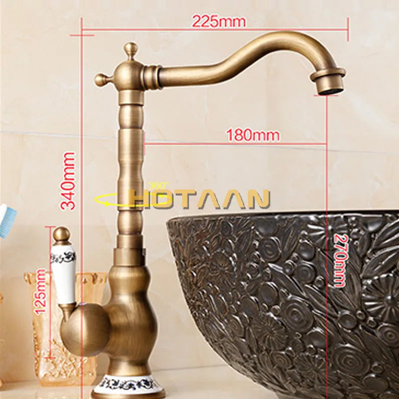 Afralia™ Antique Brass Bathroom Sink Faucet, Single Handle Deck Mounted Basin Mixer