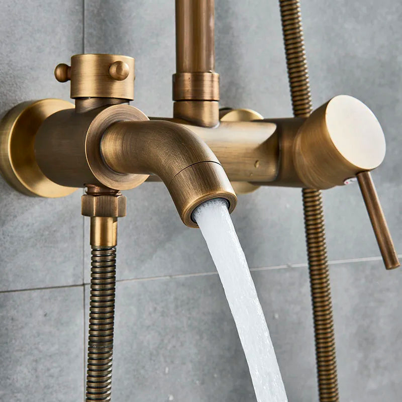Afralia™ Brass Rainfall Shower Faucet Single Handle Mixer Tap Wall Mount Bathroom Set