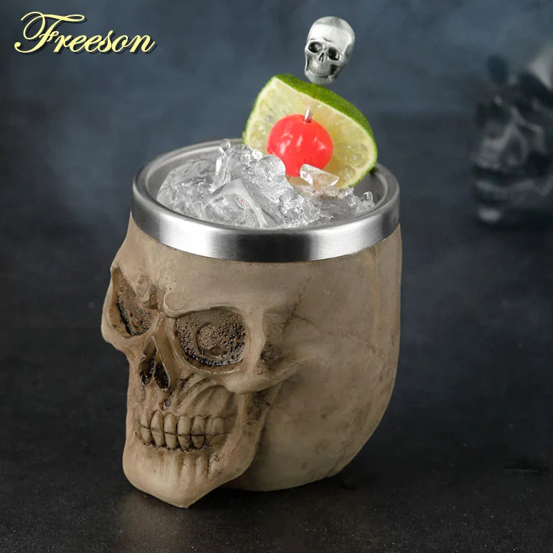 Afralia™ Skull Shot Glass Stainless Steel 200ml Gothic Beer Mug Whiskey Glasses Halloween Gift