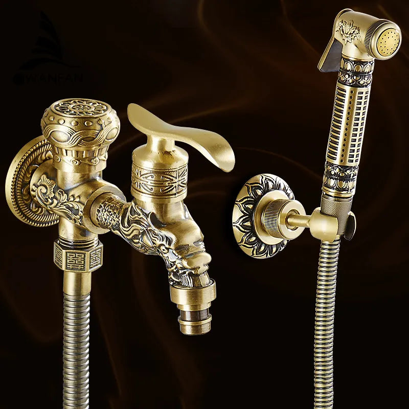 Afralia™ Antique Brass Wall Mount Bidet Faucet for Hygienic Bathroom Shower Spray