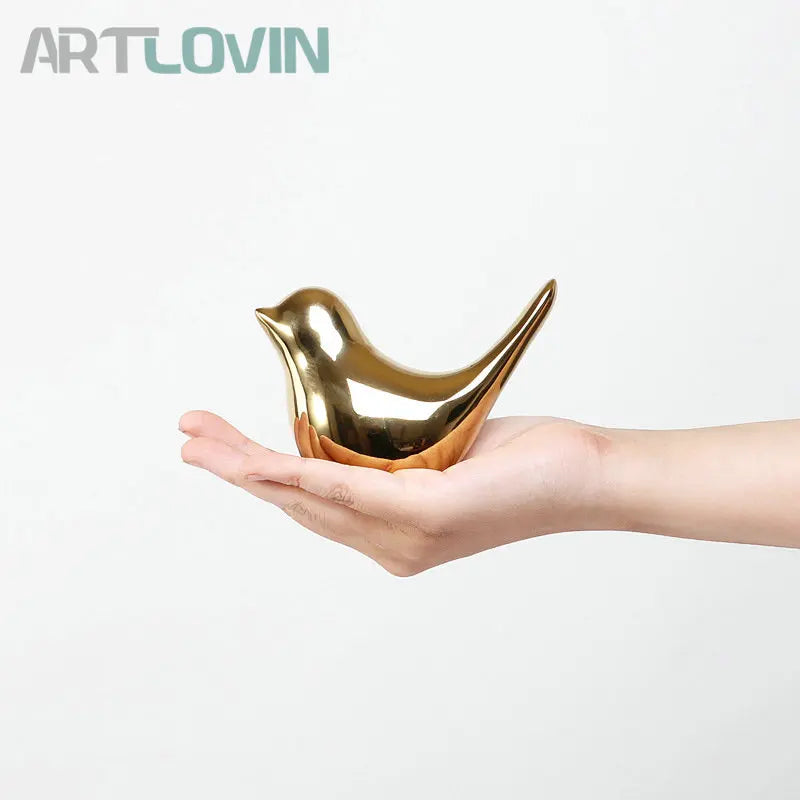 Afralia™ Gold Ceramic Bird Figurines Home Decor - Fashionable Wedding Ornaments